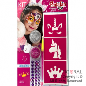 KIT MAQUILLAJE ARTISTICO GLITTER PLATA Y FUCSIA (BLISTER 2 UNID - 4 GR) + STENCIL + STRASS